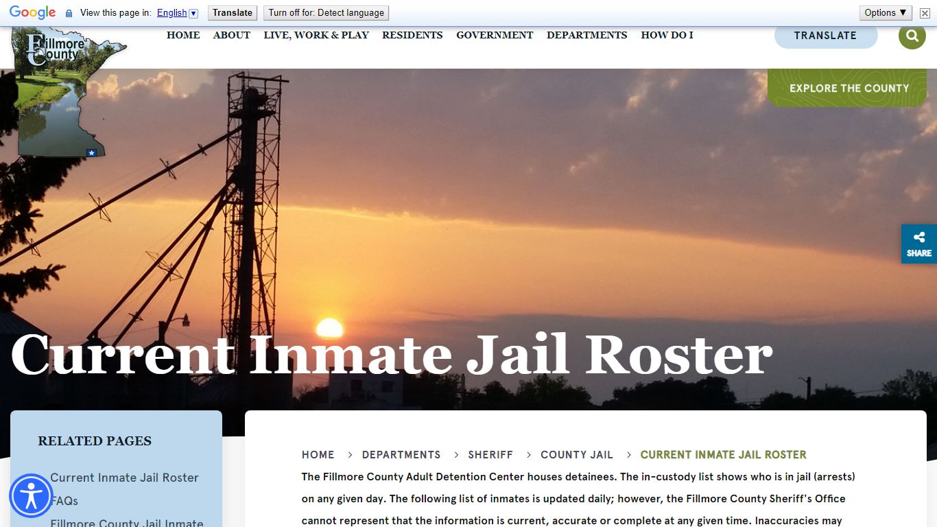 Current Inmate Jail Roster - Fillmore County